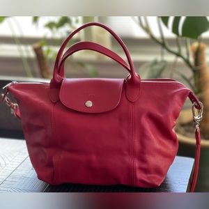Longchamp Le Pliage Cuir Small Cherry Red